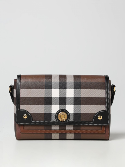Burberry Note Giant Check E-canvas Crossbody Bag In Brown
