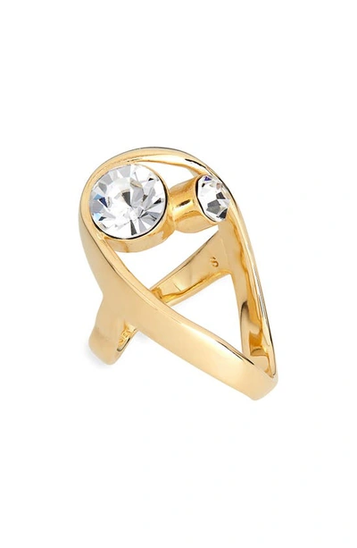 Dries Van Noten Crystal Open Teardrop Ring In 954 Gold