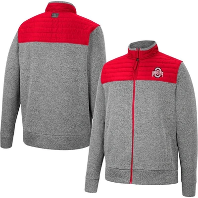 Colosseum Men's  Gray, Scarlet Ohio State Buckeyes Putter Herringbone Full-zip Jacket In Gray,scarlet