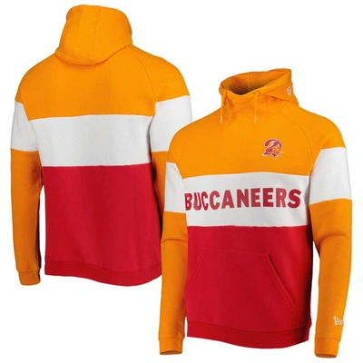 New Era Men's  Red And Orange Tampa Bay Buccaneers Colorblock Throwback Pullover Hoodie In Red,orange