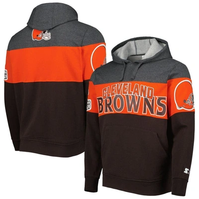 Starter Men's  Brown And Heather Charcoal Cleveland Browns Extreme Pullover Hoodie In Heather Charcoal,brown