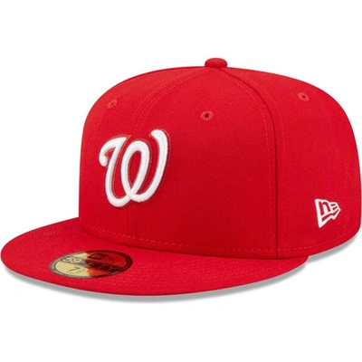 New Era Red Washington Nationals White Logo 59fifty Fitted Hat In Red/navy