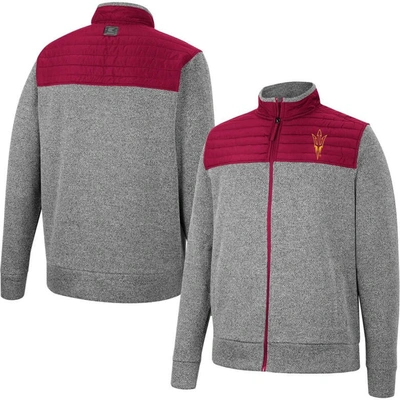 Colosseum Men's  Gray, Maroon Arizona State Sun Devils Putter Herringbone Full-zip Jacket In Gray,maroon