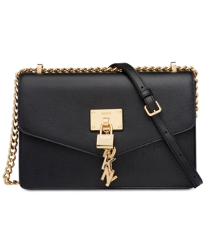 Dkny Elissa Small Leather Flap Shoulder Bag, Created For Macy's In Black/gold