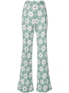 Prada Floral Print Flared Trousers In Green