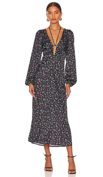 Afrm Portia Dress In Noir Neon Ditsy