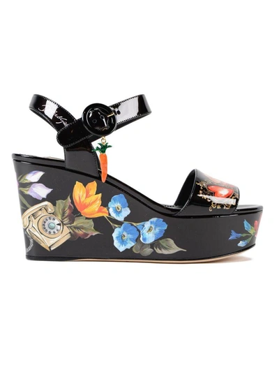 Dolce & Gabbana Bianca Romantic Wedge Sandals In Hnmfiori-telefoni F.nero