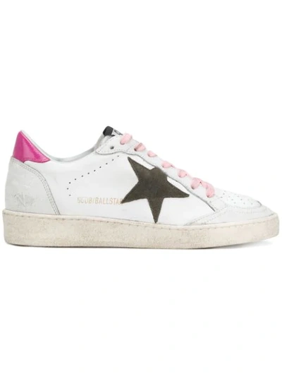 Golden Goose White Ball Star Leather Sneakers In White, Olive, Golden, Pink