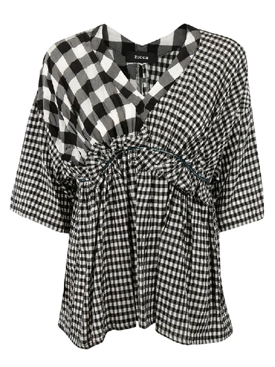 Zucca Check Patterned Top In Black-white