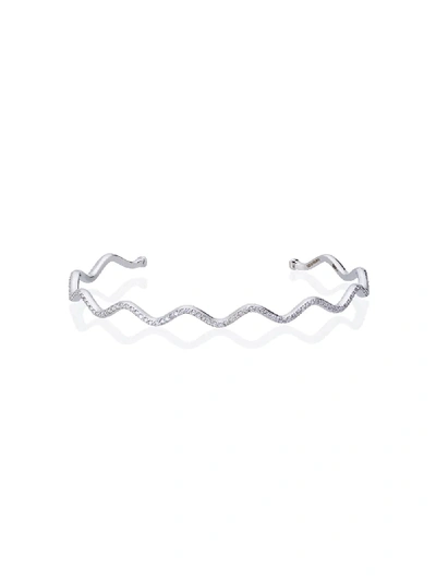 Sabine Getty 14k White Gold And Diamond Solid Wave Cuff In Silver