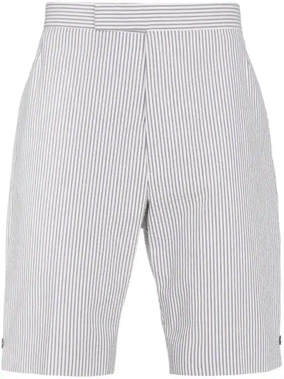 Thom Browne Striped Linen Shorts In Brown
