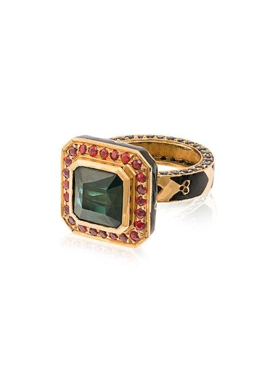 Alice Cicolini 22k Yellow Gold Memphis Sapphire Square Ring - Metallic