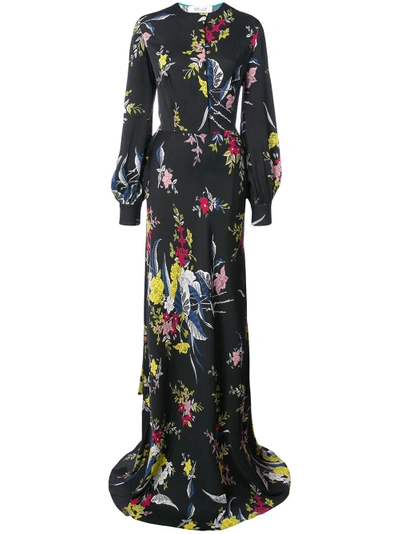 Diane Von Furstenberg Floral Evening Maxi Dress In Black