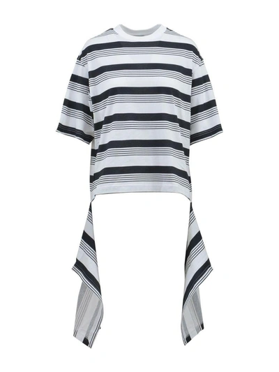 Balenciaga Draped Striped T-shirt In White-black
