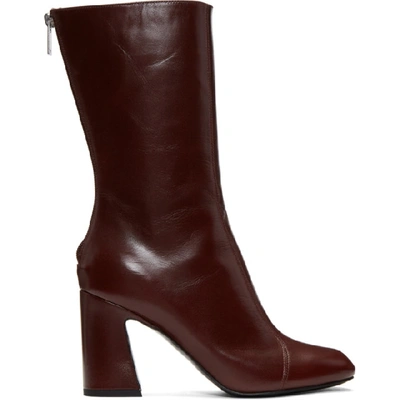 Lemaire Burgundy Leather Boots In 372 Grappe
