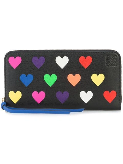 Loewe Heart-print Zip-around Leather Wallet In Black