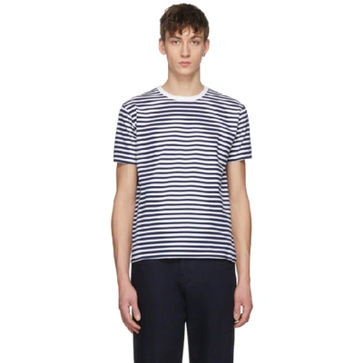 Nanamica Navy And White Striped Coolmax T-shirt In Navy White