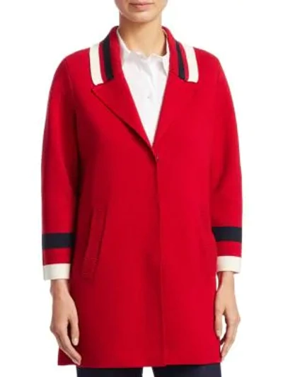 Emporio Armani Varsity Stripe Knit Caban Coat In Red