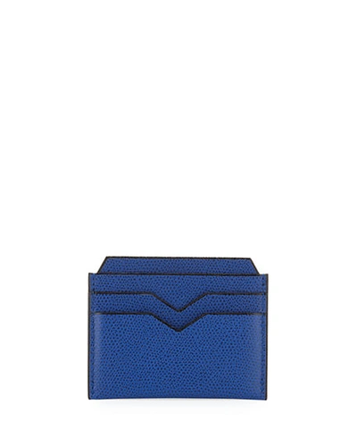 Valextra Textured Leather Card Case In Royal