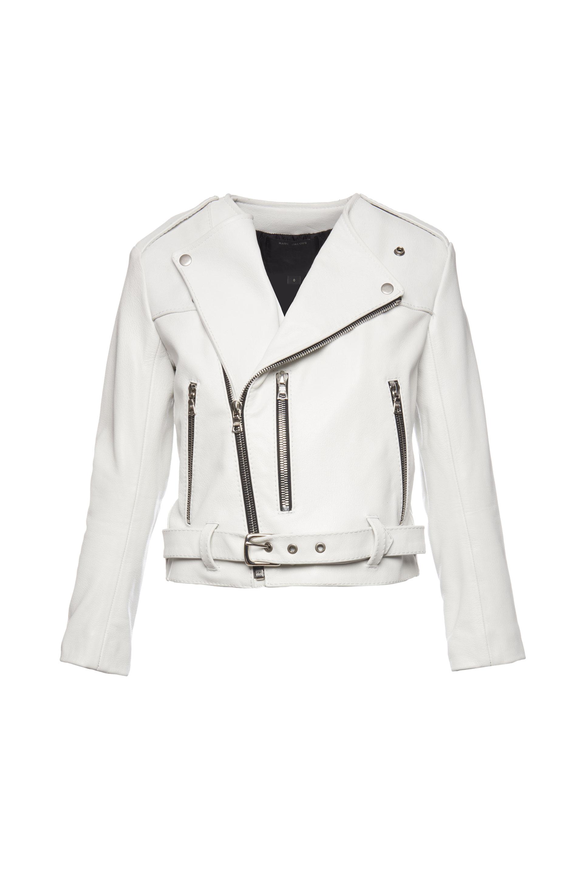 Marc Jacobs Cropped Leather Moto Jacket In White | ModeSens