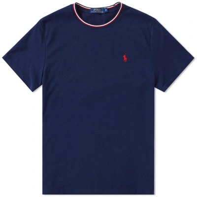Polo Ralph Lauren Tricolor Tipped Pique Tee In Blue