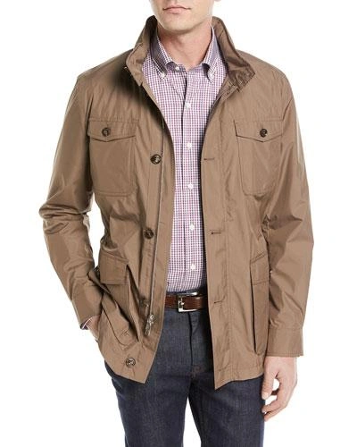 Peter Millar Discovery All-weather Jacket With Pack-away Hood In Brown