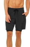 Alo Yoga Unity 2-in-1 Shorts In Dark Grey Heather/ Black