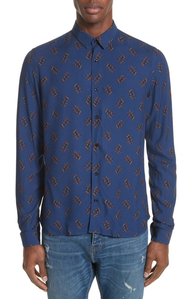 The Kooples Print Woven Shirt In Navy