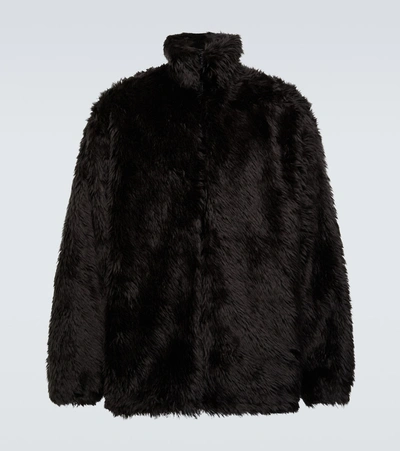 Balenciaga Oversized Faux Fur Bomber Jacket In Black