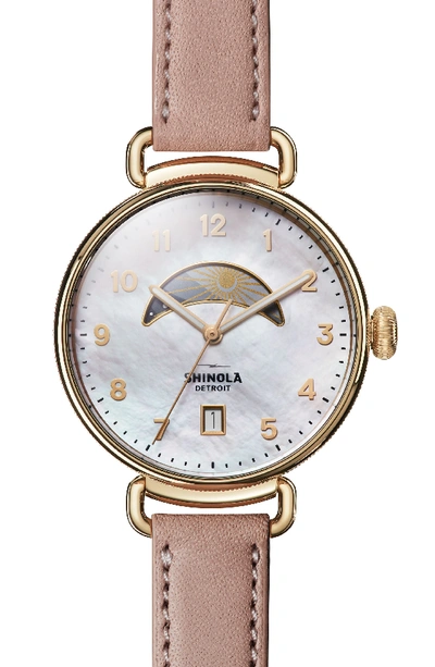 Shinola The Canfield Leather Strap Watch, 38mm In Blush/ Mop/ Gold