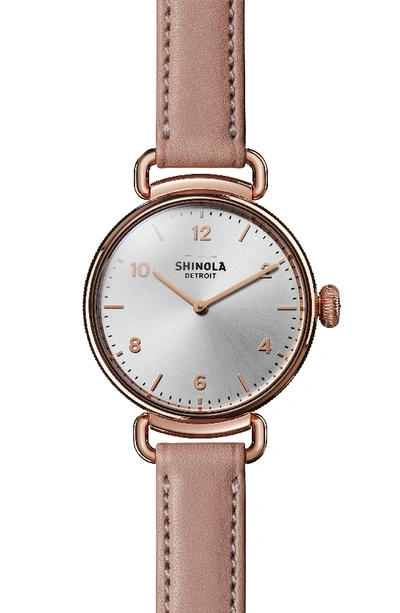 Shinola Canfield Leather Strap Watch, 32mm In Blush/ Silver/ Rose Gold