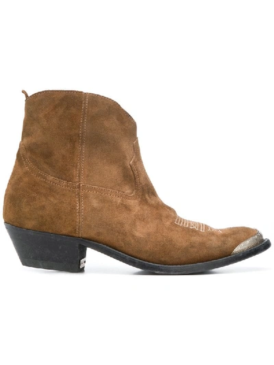 Golden Goose Young Suede Stitched Western Booties In Cuoio Suede