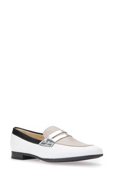 Geox Marlyna Penny Loafer In White/ Sand Leather