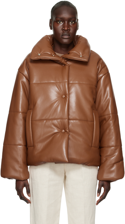 Nanushka Hide Alter-nappa Puffer Jacket In Saddle Brown
