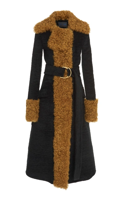 Proenza Schouler Shearling Trim Long Coat In Black