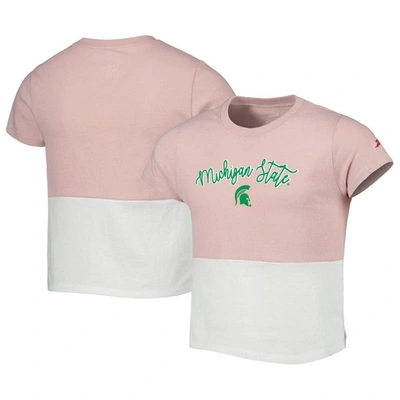 League Collegiate Wear Kids' Girls Youth  Pink, White Michigan State Spartans Colorblocked T-shirt In Pink,white