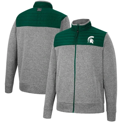 Colosseum Men's  Gray, Green Michigan State Spartans Putter Herringbone Full-zip Jacket In Gray,green