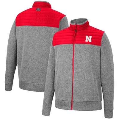 Colosseum Men's  Gray, Scarlet Nebraska Huskers Putter Herringbone Full-zip Jacket In Gray,scarlet