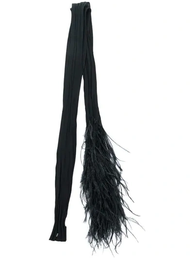 Saint Laurent Silk And Feather Thin Scarf In Black