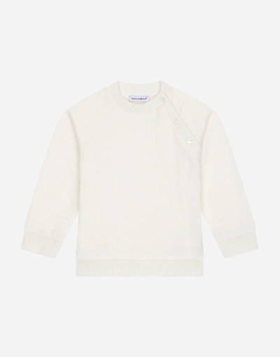 Dolce & Gabbana Babies' Round-neck Sweatshirt With Jacquard Dg Logo In White