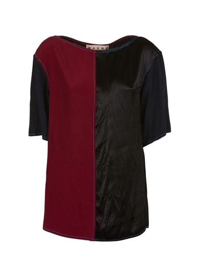 Marni Color Block Blouse In Nero-bordeau