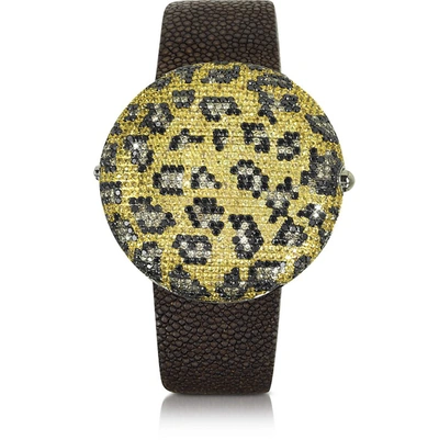 Christian Koban Montres Femme Clou Dinner Leopard - Montre En Diamants In Marron