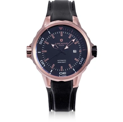 Lancaster Montres Homme Space Shuttle - Montre Homme En Acier Inoxydable Or Rose Avec Bracelet En Silicone Noi In Noir