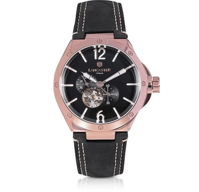 Lancaster Montres Homme Space Shuttle Meccanico - Montre Homme En Acier Inoxydable Or Rose Avec Bracelet En Nu In Noir