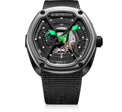 Dietrich Fine Watches Ot-1 316l Steel Men's Watch W/green Luminova And Nylon Strap In Black