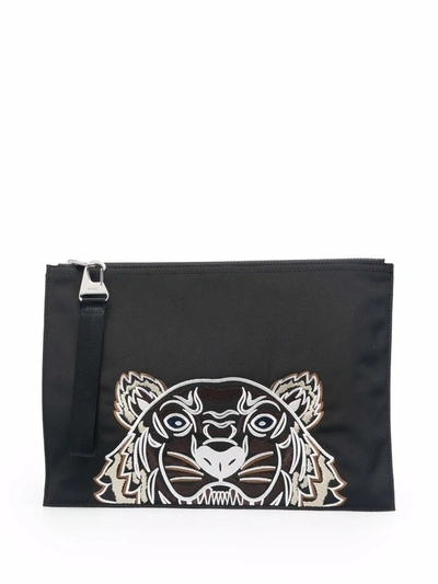 Kenzo Tiger Pattern Zip Pouch In Black