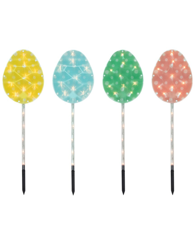 Northlight Pastel Easter Egg Pathway Marker Lawn Stakes Clear Lights Set, 4 Piece In Green