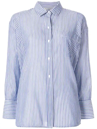 Vince Classic Stripe Long-sleeve Tunic Shirt In White/ Blue