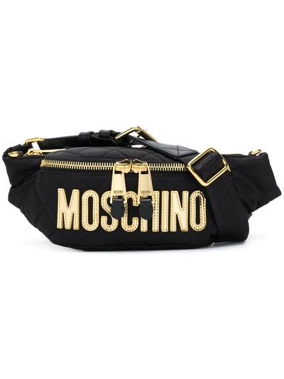 Moschino Nylon Logo Patch Belt Bag In Black