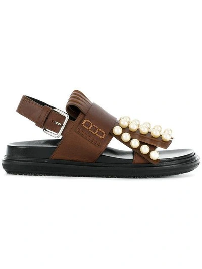 Marni Beaded Fringed Sandals In Brown